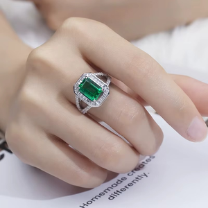 <b>925</b> Sterling <b>Silver</b> 14K Luxury Design Emerald Green <b>Ring</b> for Woman Wedding Engagement Gold <b>Ring</b> Moissanite <b>Ring</b> - Product Image 3