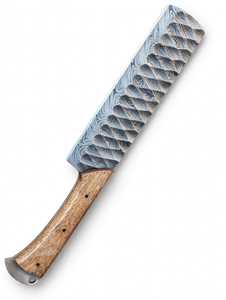 Hachoir de cuisine artisanal en acier Damas avec manche en bois naturel - Product Image 3