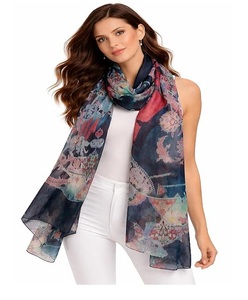 Écharpe vintage à motif floral pour femme, en tissu aérien, longue et élégante, accessoire doux pour le cou, idéale pour un usage décontracté. - Product Image 1