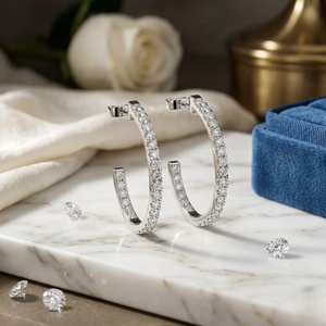 0.20CTW Round Cut Diamond Open <b>Hoop</b> Earrings Pave Set Solid <b>Gold</b> <b>Small</b> C Shaped Studs Minimalist Fine Jewelry Gift for Women - Product Image 2