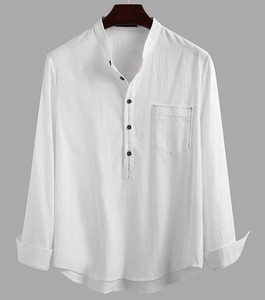 Chemises pour hommes décontractées, respirantes, en tissu tricoté, 100% coton, manches longues, col boutonné, pour l'automne - Product Image 5