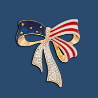 Broche drapeau américain en métal avec nœud perlé et diamants, accessoire en acier inoxydable