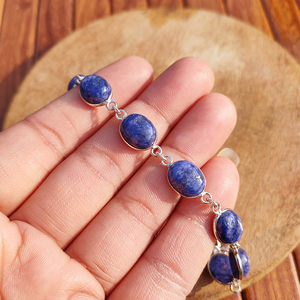 Boho Style Lapis Lazuli Silver Plated Beaded Adjustable <b>Bracelet</b> Natural Blue Gemstone Healing <b>Crystal</b> Jewelry for Wedding - Product Image 1