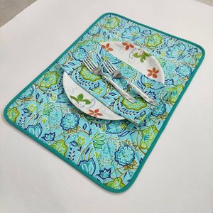 <b>Blue</b> Flower quilted Placemat napkin Block Print fabric <b>table</b> <b>mat</b> easy care machine washable rustic kitchen decor dining <b>mat</b> - Product Image 5