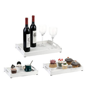 Bandejas de anidación de madera decorativas de MDF, Juego de 3 bandejas de servicio otomanas de alta calidad con asas recortadas ovaladas para cocina y decoración del hogar - Product Image 5