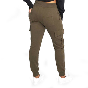 Pantalones Deportivos Cargo Verde Oliva para Mujer, Cintura Elástica con Cordón, Largos, Casuales - Product Image 2