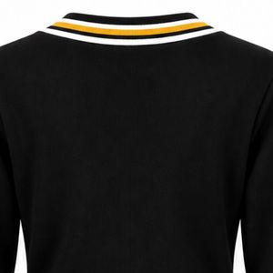 Pull en tricot à col en V pour femme, design personnalisé avec lettres, manches longues, broderie, polyester/coton épais, col et poignets contrastés - Product Image 5