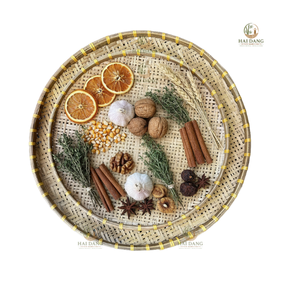 Grains Seeds & Farm Produce Kitchen Farmhouse Use Round Smoked Bamboo Set of 2 Sifting Trays Smoked Natural Bamboo Handmade - Product Image 2