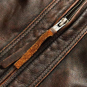 Men's Brown Leather Motorcycle Jacket Stand Collar Zipper Closure Slim Fit Moto Biker Style - Product Image 6