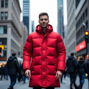<b>Men's</b> Breathable Waterproof Quick Dry Knitted Polyester <b>Long</b> Puffer Jacket Casual Streetwear Full Zipper Hooded <b>Coat</b> - Product Image 3