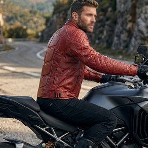 Blouson de moto tendance coupe-vent grande taille en cuir véritable durable avec détails de sécurité, confortable et coupe régulière - Product Image 5