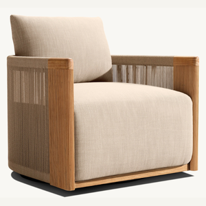 Fauteuil individuel en teck écologique avec accents esthétiques en rotin pour un style moderne intérieur ou extérieur - Product Image 4