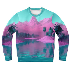 Sudadera de Sublimación de Alta Calidad con Estampado de Lago y Montaña Rosa, Cuello Redondo, Manga Larga, Estilo Casual, Corte Regular - Product Image 3