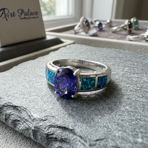 Anillo de Boda Clásico y Moderno Hecho a Mano en Plata de Ley 925 para Mujer con Incrustaciones de Circonita Cúbica Azul, Estilo Gitano, Regalo de Compromiso - Product Image 3