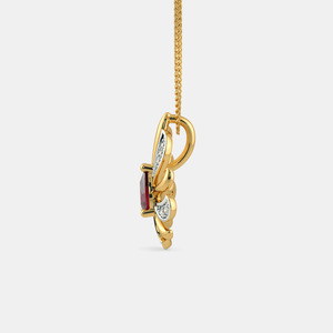 Collar con Colgante de Oro Amarillo con Rubí en Forma de Pera y Diamantes Florales Cultivados en Laboratorio - Product Image 6