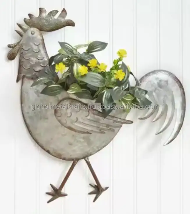 금속 수탉 장식 조각 벽 화분 가정 정원 화분을위한 가정 장식 동물 장식품