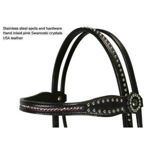 บังเหียนม้าหนังแท้-สองชั้นประดับคริสตัลสีชมพูสวารอฟสกี้  พร้อมฮาร์ดแวร์สแตนเลส ยี่ห้อ SIE รุ่น SIHS110 - Product Image 2