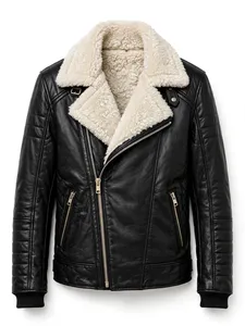 Chaqueta de Motociclista de Cuero Genuino Marrón Vintage para Hombre, con Cuello Camisero y Cierre de Cremallera - Product Image 3