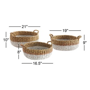 Ensemble de 3 paniers ronds en jonc de mer, blancs et naturels, faits à la main, paniers de rangement, vente en gros, écologiques, fabriqués au Vietnam - Product Image 3