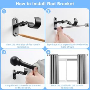 Adjustable 1\" Diameter Drapery Rods Finials B <b>Curtain</b> <b>Poles</b> <b>Tracks</b> <b>Accessories</b> for Windows 16-48 Inches Max Length 60 for Your - Product Image 2