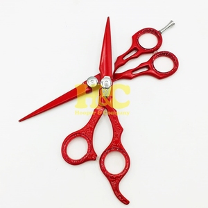 Nouvel arrivage : Ciseaux de barbier rouges en acier inoxydable pour droitiers, kit d'outils, pointe droite, tranchants, durables - Product Image 4