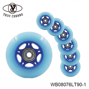 Ruedas de Poliuretano Azules de 76 mm, Tipo Plano, con Rodamientos de Bolas, WB08076LT90-1, YEOU CHERNG - Product Image 1