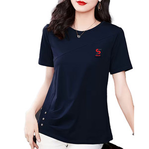 เสื้อยืดผู้หญิงทรงมินิมอล คอทรงกลม สีพื้น เรียบง่าย ระบายอากาศได้ดี เป็นมิตรต่อสิ่งแวดล้อม สไตล์ลำลอง สตรีทแวร์ - Product Image 1