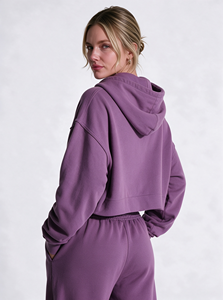 Sweat à capuche zippé pour femme, coupe carrée, couleur prune poussiéreuse, OEM, léger, color block, 100% coton molletonné, broderie, My Own Terms - Product Image 5