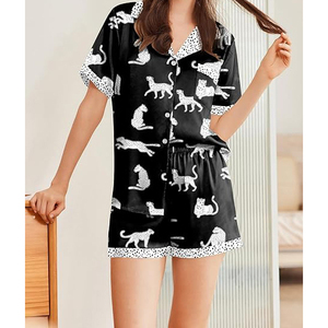 Conjunto de Pijamas de Moda Recién Llegado, Estampado Animal, Blanco y Negro, Ropa de Dormir Informal de Verano, Estilo de Pantalones Cortos con Botones Delanteros - Product Image 3