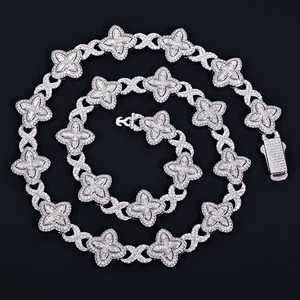 Collier à maillons en forme de fleur de trèfle en moissanite, chaîne de bijoux hip-hop glacée, collier statement style pierres précieuses colorées pour hommes et femmes - Product Image 4