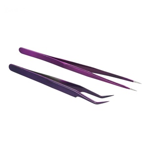 Pince à épiler de précision en acier inoxydable violet à pointe lisse pour l'application d'extensions de cils - Product Image 3