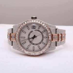Reloj de Lujo con Incrustaciones de Moissanita, Bisel Baguette, Dos Tonos, Estilo Hip Hop, con Diamantes, de Acero Inoxidable - Product Image 1