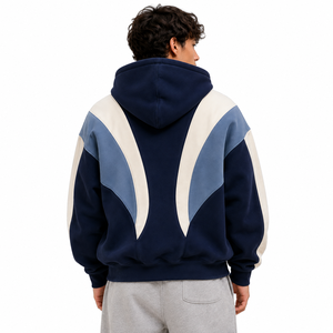Custom <b>Men</b> Color Block Hoodie Zip Jacket Contrast Panel Long Sleeve Casual <b>Pullover</b> Relaxed Fit Bulk Buyer Fashion Collection - Product Image 2