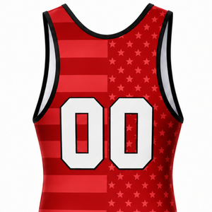 Singlet de Lucha Sublimado Rojo y Blanco para Hombre, Impresión Digital, Ropa de Lucha de Poliéster, Uniforme Deportivo para Entrenamiento y Combate - Product Image 5