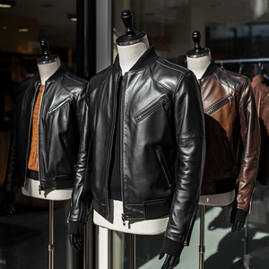 Men’s Split Leather Polyester Jacket Casual Fashion Outerwear OEM - Product Image 4