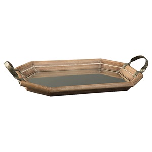 Wooden <b>Mirrored</b> Serving <b>Tray</b> Polygon Shape With Metal Handles For Beverage Table Use Single Tier Minimalist Design - Product Image 5