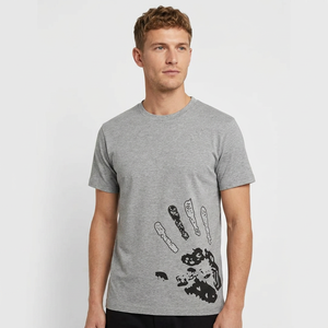 T-shirt gris à col rond et manches courtes pour homme, motif imprimé, coupe classique, 100 % coton jersey respirant, tenue décontractée, livraison directe - Product Image 1
