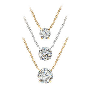 Collier avec pendentif solitaire minimaliste en diamant de laboratoire rond, en or jaune, rose et blanc massif, ou en argent sterling - Product Image 1