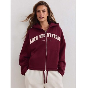 Women's Oversized Black Cotton Blend <b>Zip</b>-<b>Up</b> Sweatshirt Front Logo Asymmetric Drop-Shoulder Full Sleeve Autumn Wear - Product Image 4