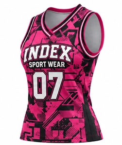 Camiseta de Baloncesto para Mujer INDEX, Rosa y Negra, Cuello en V, Sin Mangas, Número 07, Malla Transpirable Sublimada - Product Image 3