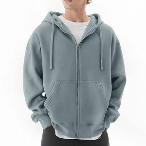 Custom <b>Men</b>’s Blue <b>Grey</b> Oversized Full Zip Hoodie with Drawstring Hood and Split Kangaroo Pockets - Product Image 1