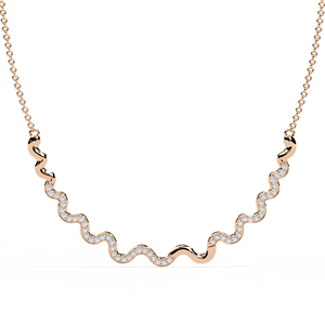 Wavy Curve Bar <b>Necklace</b> Featuring a Modern 10K 14K 18K Rose Gold Zigzag Squiggle Pattern Set with Shimmering Lab Grown Diamonds - Product Image 1