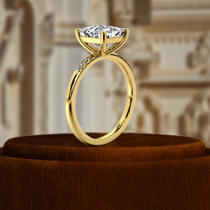 Bague de fiançailles en or jaune 14 carats avec diamant de laboratoire taille princesse 1,5 carat certifié IGI, sertie pavé, cadeau de mariage, bague d'anniversaire - Product Image 6