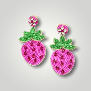 Boucles d'oreilles pendantes ananas roses avec strass en cristal, plaqué or, bijoux de fête pour femmes, boucles d'oreilles perlées en forme de fruit mignon - Product Image 1