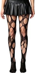 Collants cuissardes écologiques pour femmes, style punk gothique Y2K Harajuku, déchirés, effet usé, maille ajourée, fines et à lanières - Product Image 1