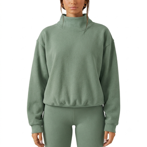 Sweat-shirt molletonné personnalisé en gros pour femme, col montant, coupe oversize, ensemble loungewear, logo frontal, écologique, faible MOQ, OEM - Product Image 1