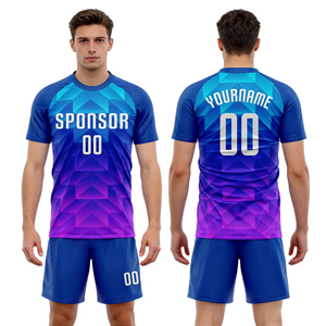 ชุดเสื้อฟุตบอลแบบกำหนดเองได้ พร้อมปักชื่อทีม แห้งเร็ว ผลิตจากโพลีเอสเตอร์ 100% แขนสั้น สำหรับฤดูร้อน บริการ OEM แบบ Heat-Transfer - Product Image 1