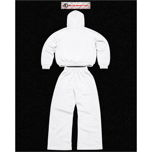 Ensemble de survêtement blanc oversize pour homme, streetwear personnalisé, sweat-shirt à capuche et pantalon large à boutons-pression, vente en gros de vêtements de sport C - Product Image 6