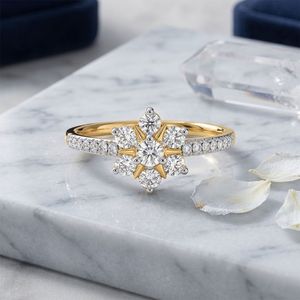 Yellow Gold Seven Stone Floral Cluster Lab Grown Diamond Ring - Product Image 3