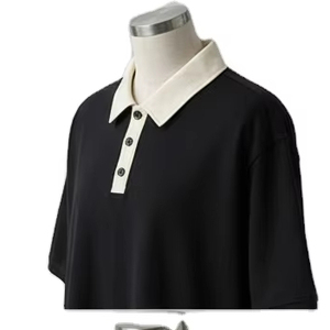 Polo de Manga Corta para Hombre, Talla Grande |   Negro con cuello blanco |   Top moderno de verano de corte holgado para uso diario - Product Image 1